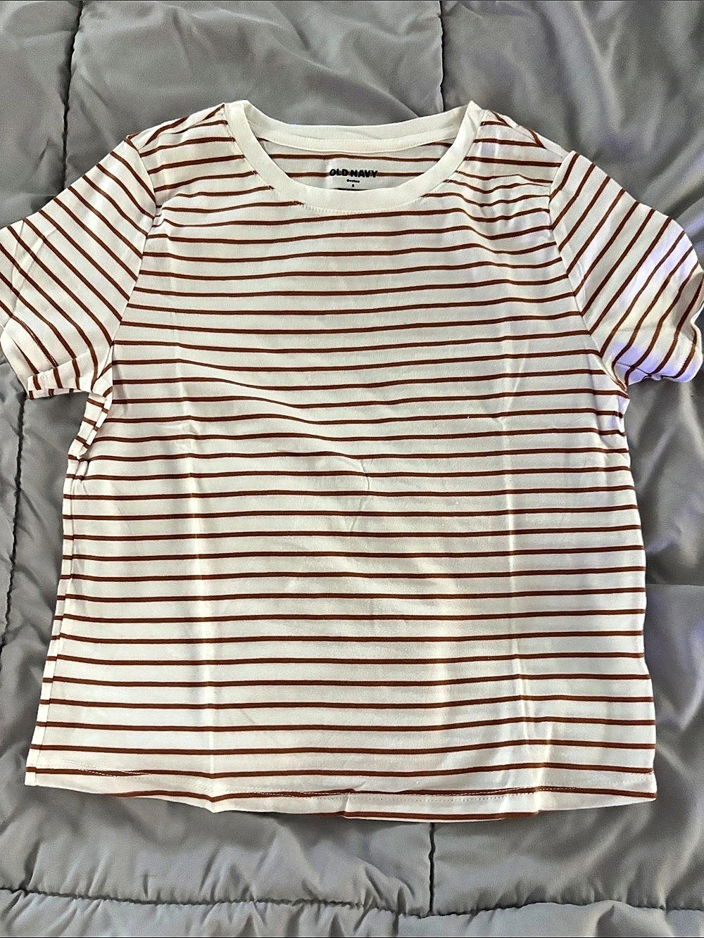 Old Navy Bestee Striped Short Sleeve Tee White & Brown Small